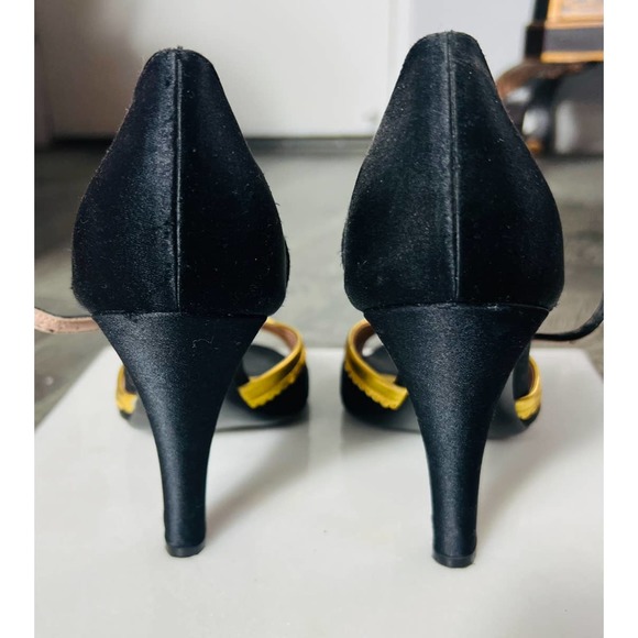 Prada Strappy Sandals black satin gold python heels 40.5 10.5 - Picture 6 of 11